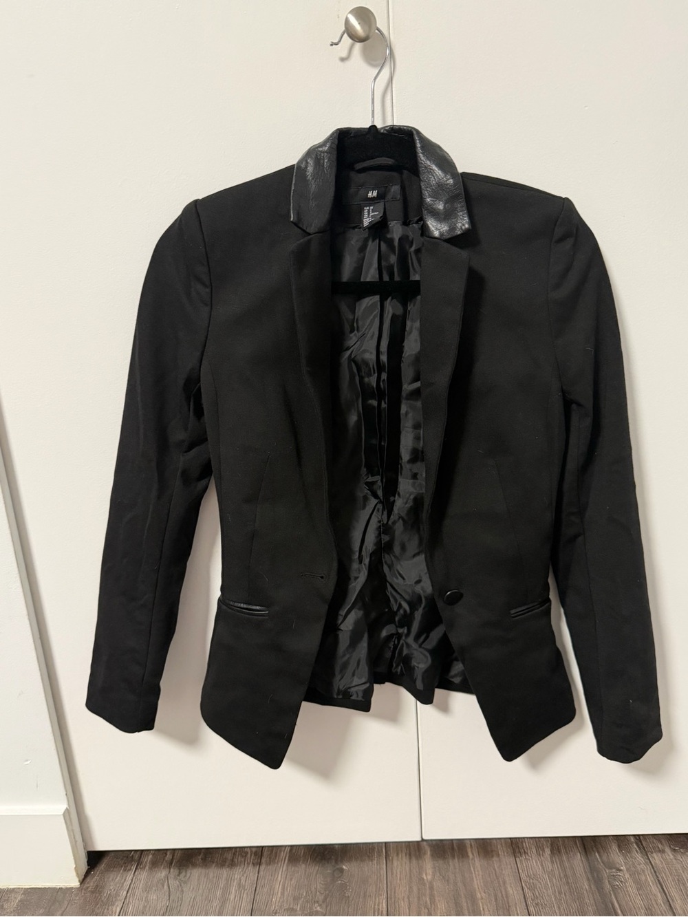 H&M Black Blazer with Leather-Look Collar